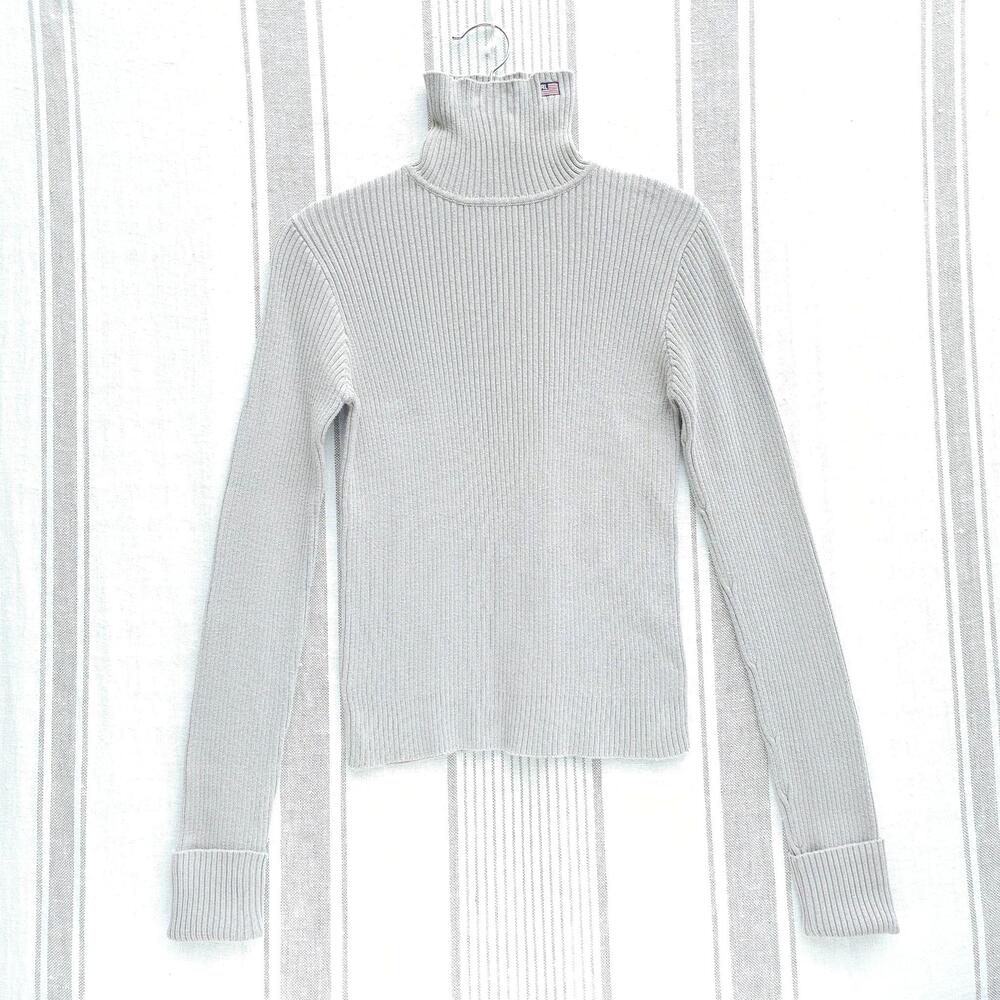 VTG Polo Jeans Ralph Lauren Sweater Womens Medium Gray Ribbed Knit Turtleneck 90